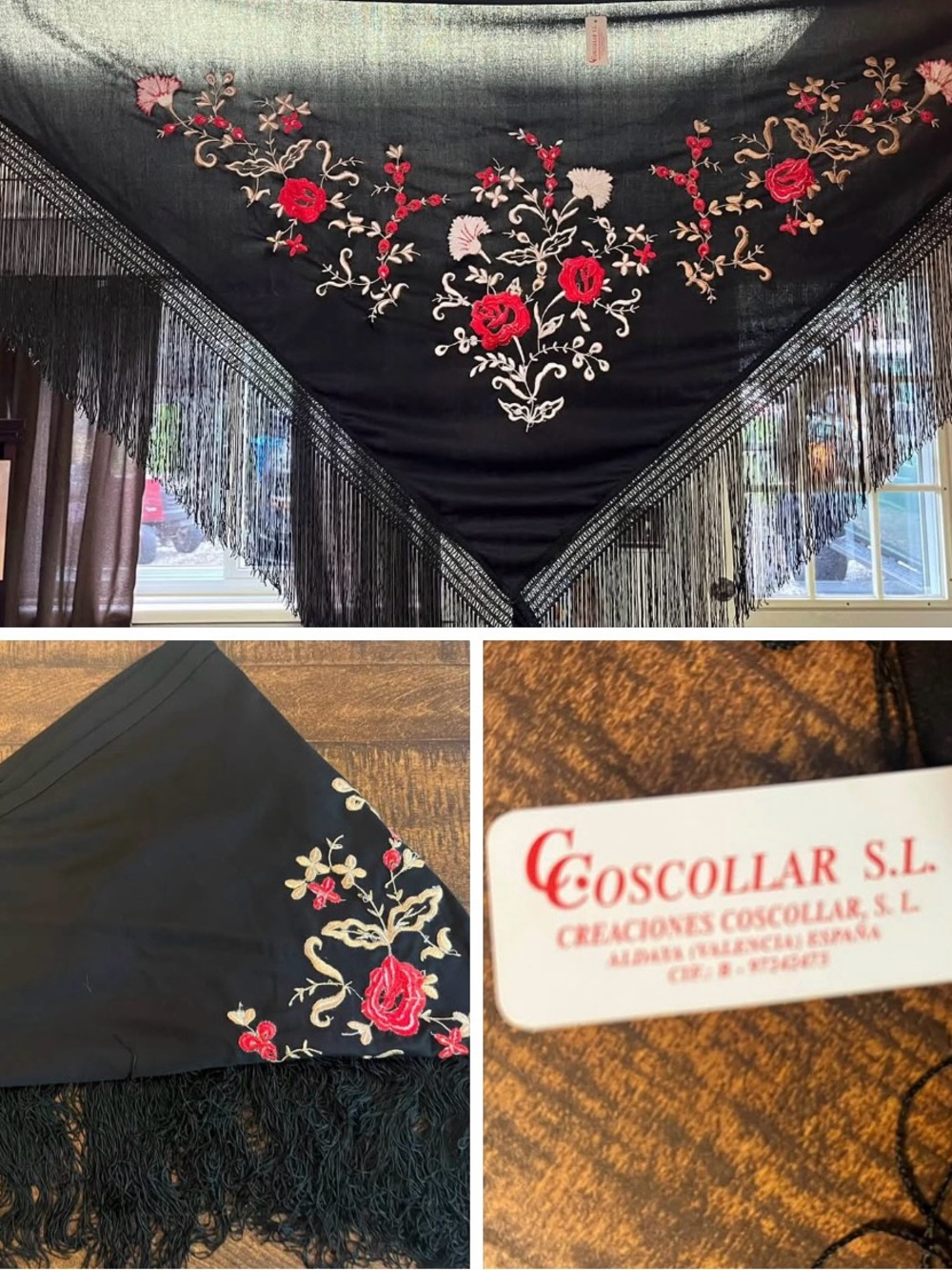 NWT Coscollar flamenco shawl scarf from Spain embroidered